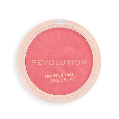 Revolution Blusher Reloaded Coral Dream compact open, revealing beautiful marbled coral and peach powder.
