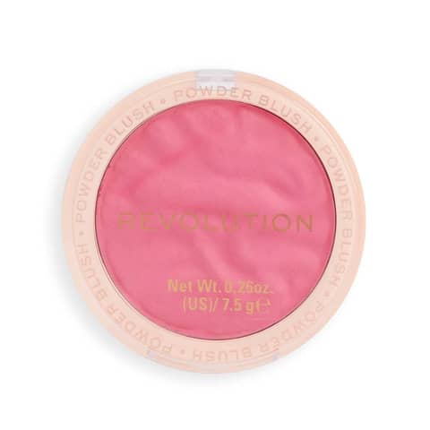 Revolution Blusher Reloaded Lovestruck compact with clear lid, revealing the soft peach powder inside.