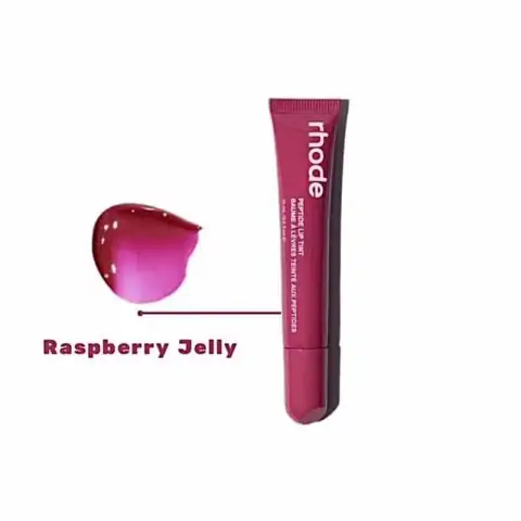 Rhode Peptide Lip Tint in Raspberry Jelly, upright, showcasing its sleek tube and glossy finish.