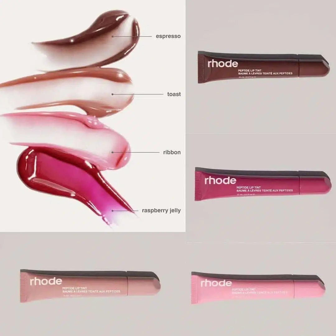 Rhode Peptide Lip Tint in Toast applied to lips, showing sheer warm nude tint. - thumbnail