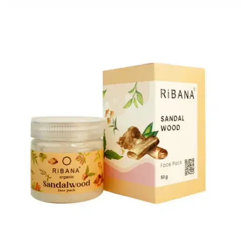Full Ribana Sandal Wood Face Pack 50g white tube, upright, with green details and brown cap.