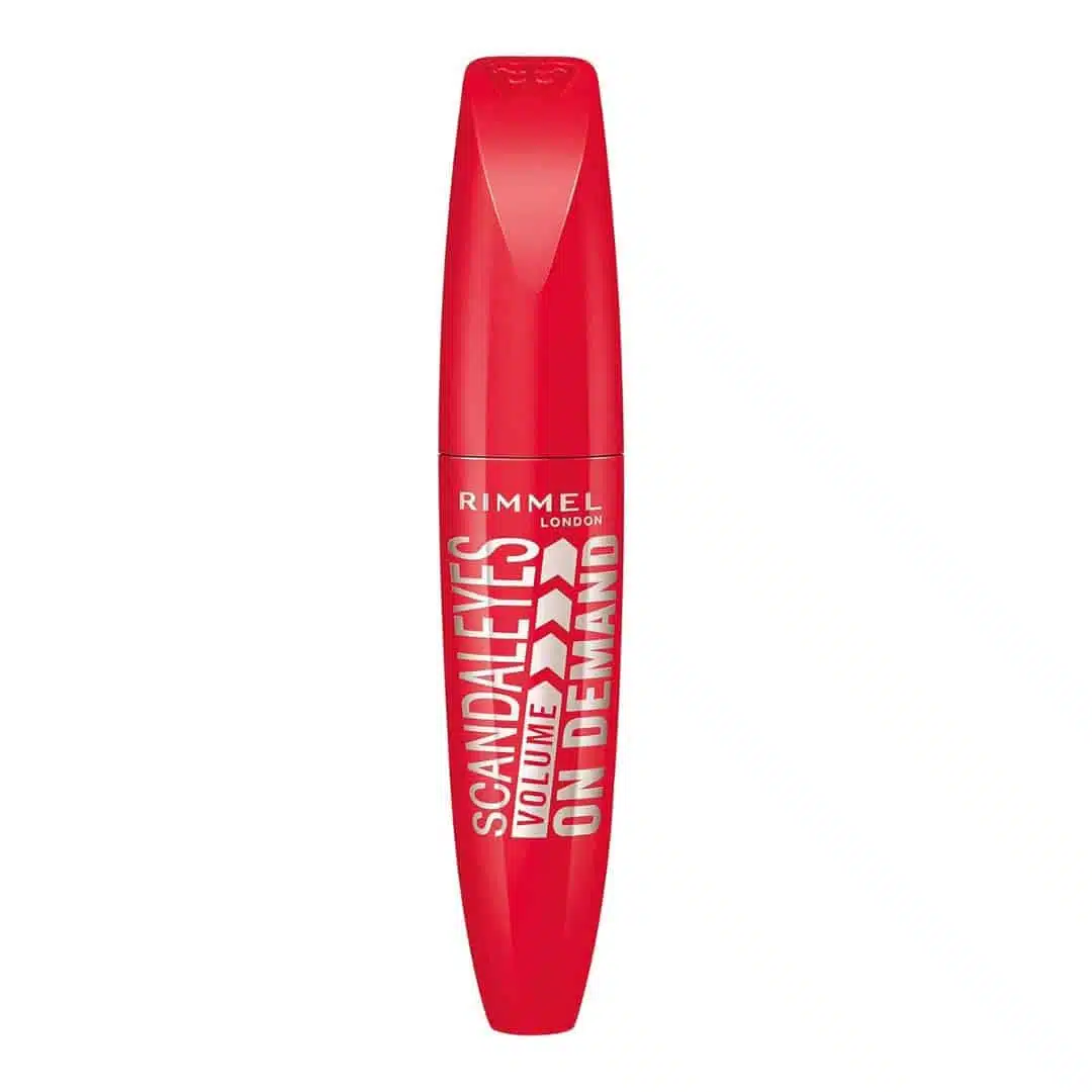 Rimmel London Scandaleyes black mascara tube, sleek packaging with silver lettering, standing upright. - thumbnail