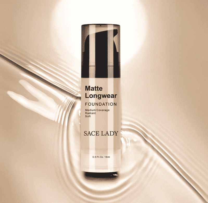 Sace Lady Matte Finish Liquid Foundation in a sleek glass bottle with black pump and cap. - thumbnail