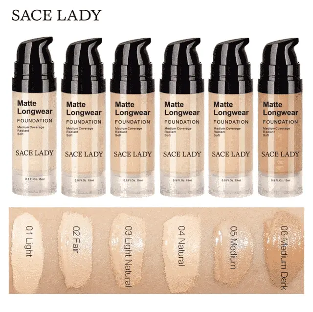 Sace Lady liquid foundation bottle with a dispensed drop, showing matte texture and shade. - thumbnail