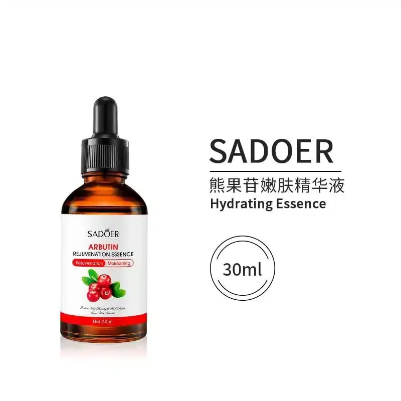 Sadoer Arbutin Rejuvenation Essence 30ml bottle, angled to show the back label details. - thumbnail