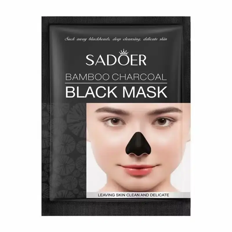 Sadoer Bamboo Charcoal Black Mask 6g sachet prominently displayed with green bamboo leaf design. - thumbnail