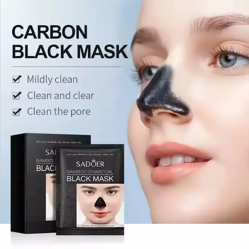 Two Sadoer Bamboo Charcoal Black Mask 6g sachets, one standing and one lying flat. - thumbnail