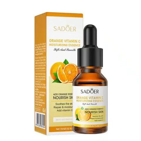 Sadoer Orange Vitamin C Essence 15ml in a clear glass dropper bottle, front view.