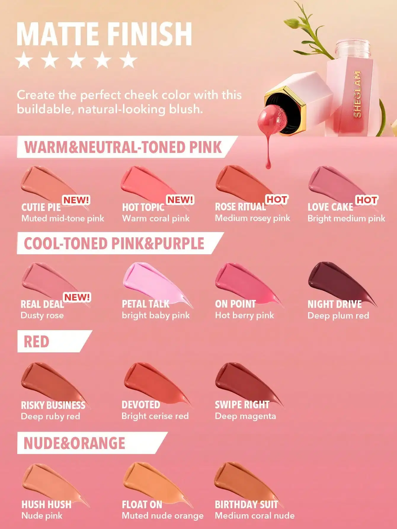 Sheglam Color Bloom Liquid Blush Birthday Suit with applicator visible, peachy-pink hue. - thumbnail