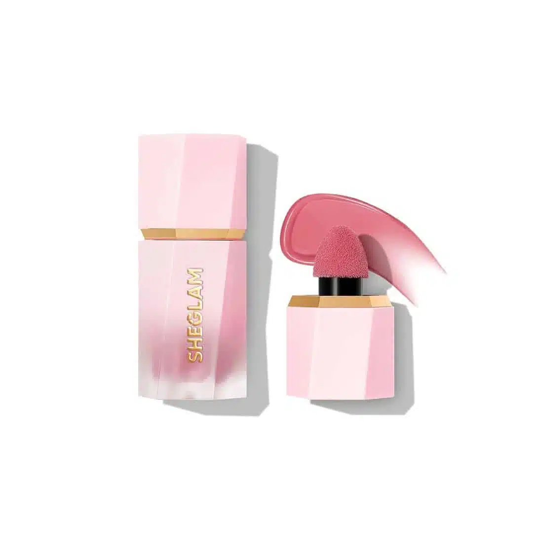 Sheglam Color Bloom Liquid Blush in Love Cake, standing upright with clear tube and rose gold cap. - thumbnail