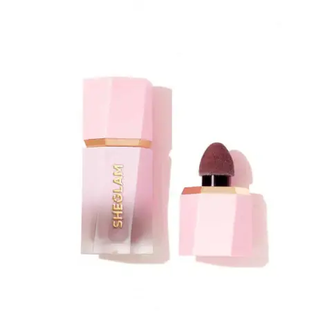 Sheglam Color Bloom Liquid Blush Night Drive. Deep berry shade in clear bottle, applicator visible.