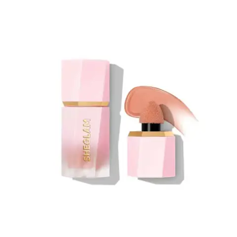 SHEGLAM Rose Ritual liquid blush tube, vibrant rose gold packaging, full product view.