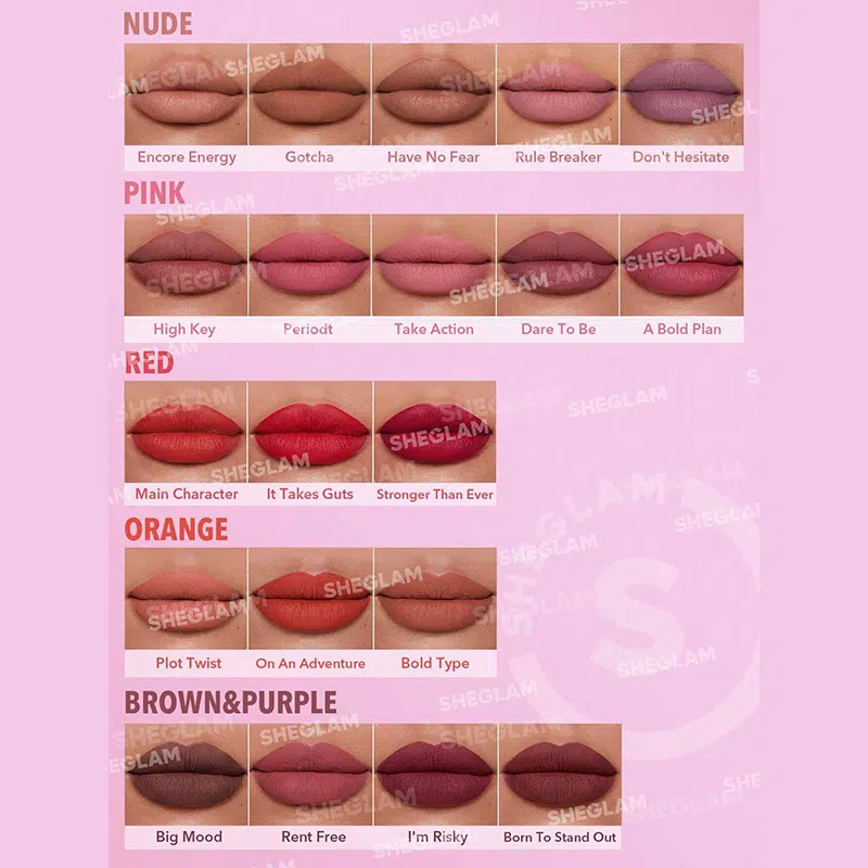 Sheglam Dynamatte Boom Rule Breaker matte lipstick lying open, showing rich color and texture. - thumbnail
