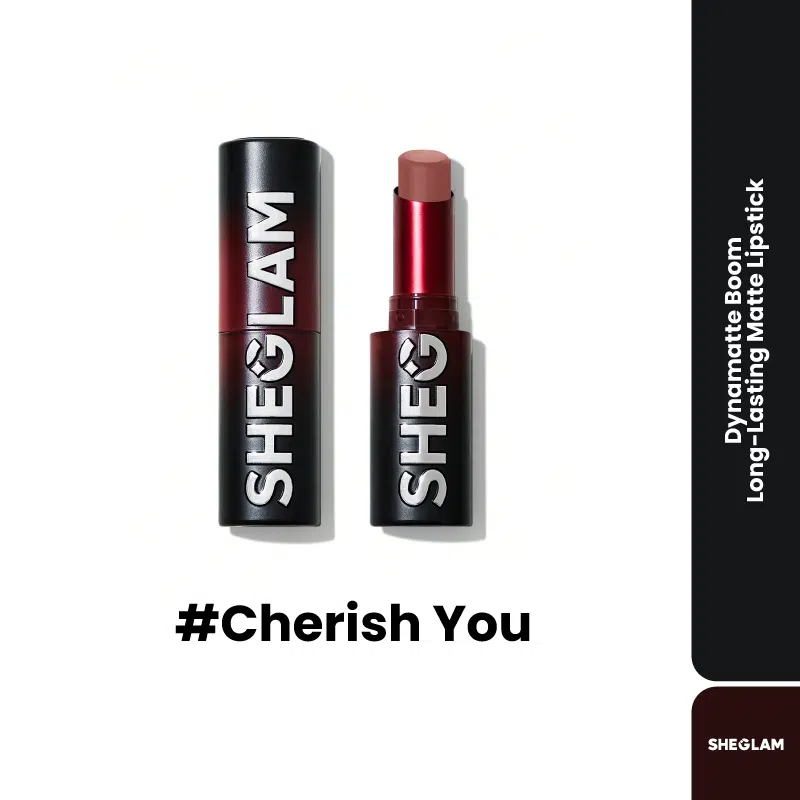 Sheglam Ember Rose Long Lasting Matte Lipstick in elegant rose gold textured packaging, front view.