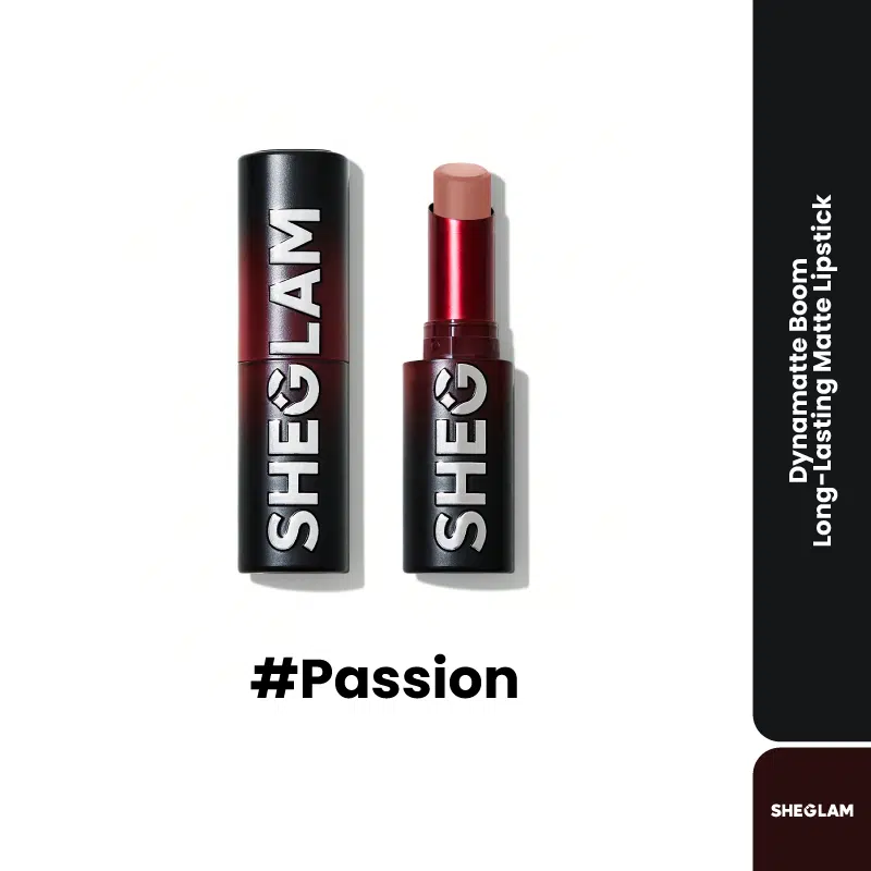 Sheglam Ember Rose Long Lasting Matte Lipstick in Passion, sleek black and rose gold packaging, upright. - thumbnail