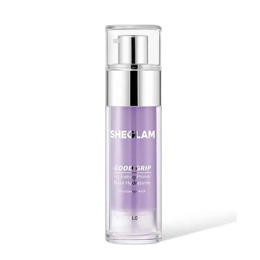 Sheglam Good Grip Hydrating Primer, light purple bottle with white pump, visible blueberry + Aha label. - thumbnail
