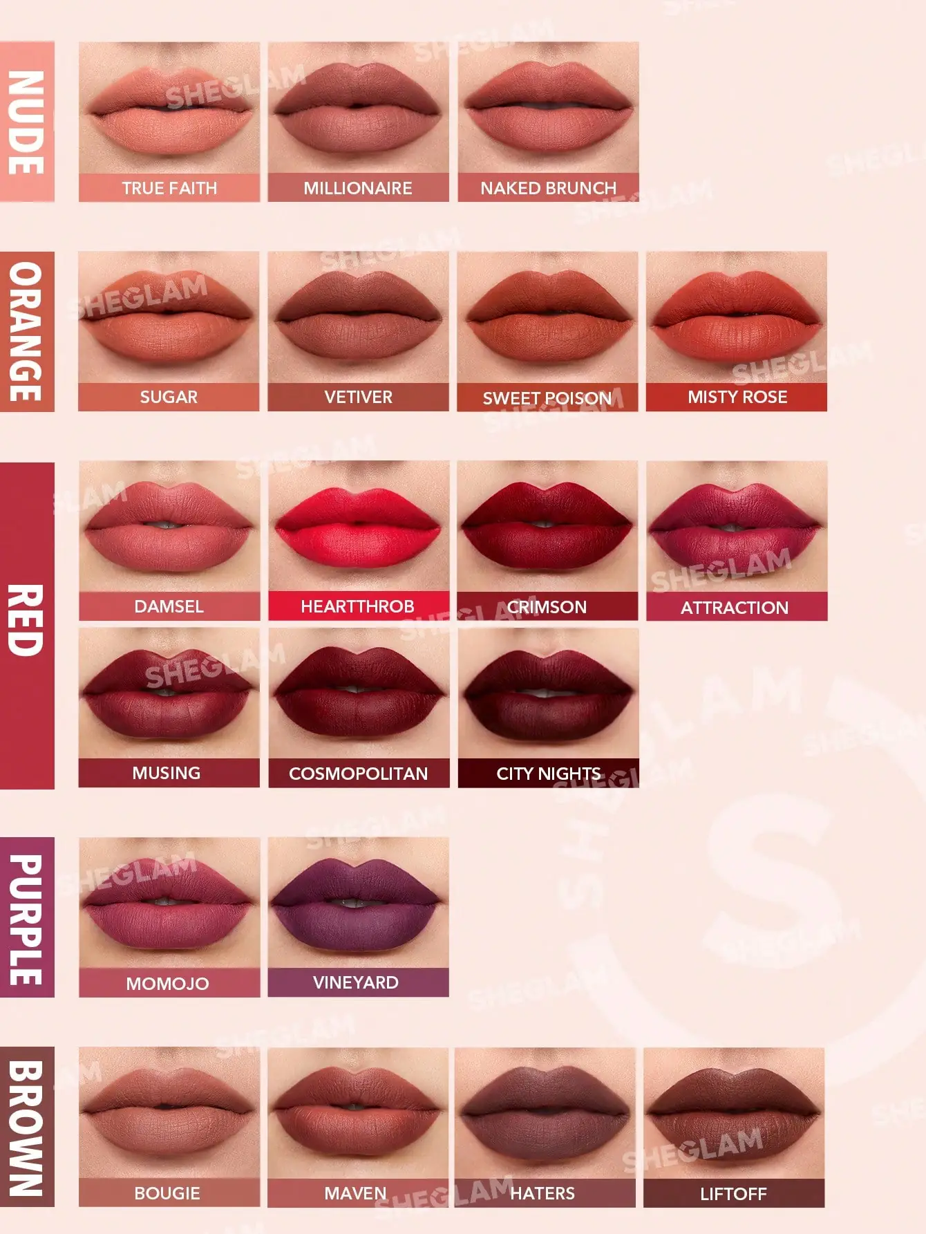 Sheglam Matte Liquid Lipstick applicator and a vibrant Vineyard swatch, highlighting its smooth matte texture. - thumbnail