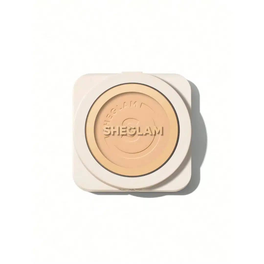 Sheglam Skin Focus High Coverage Powder Foundation compact, open, revealing fair shade and sponge applicator. - thumbnail
