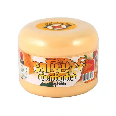 Shwe Pyi Nann Kantkaw Stamen Thanakha 140g face pack in white jar with golden lid.