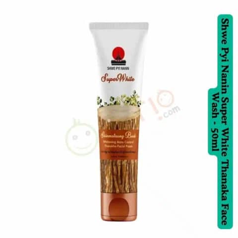 Shwe Pyi Nann Super White Thanakha Face Wash 50ml tube, white with vibrant green cap.