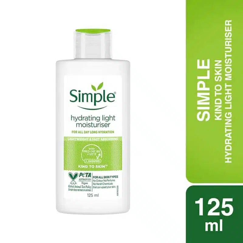 Front view of the Simple Hydrating Light Moisturiser 125ml bottle with its distinctive green flip-top cap. - thumbnail