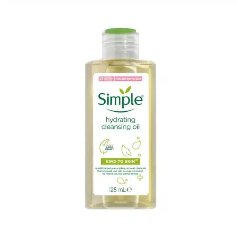 Simple Kind to Skin Hydrating Cleansing Oil 125ml white bottle with green accents, front view. - thumbnail