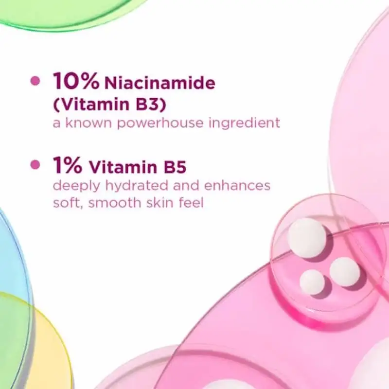 Simple Niacinamide Serum bottle label detailing 10% Niacinamide Booster and 1% Vitamin B3. - thumbnail