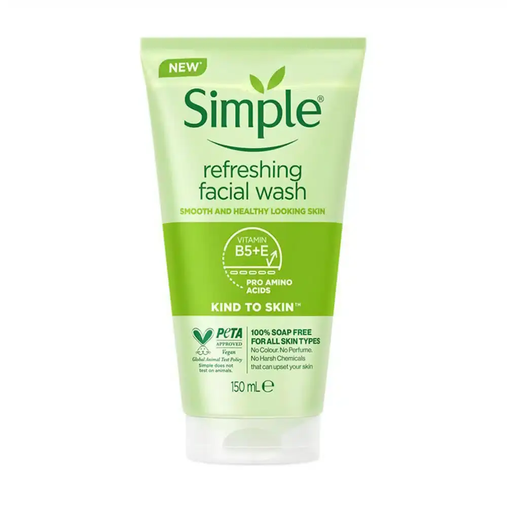 Simple Kind to Skin Refreshing Facial Gel Wash 150ml bottle, lying horizontally on its side. - thumbnail