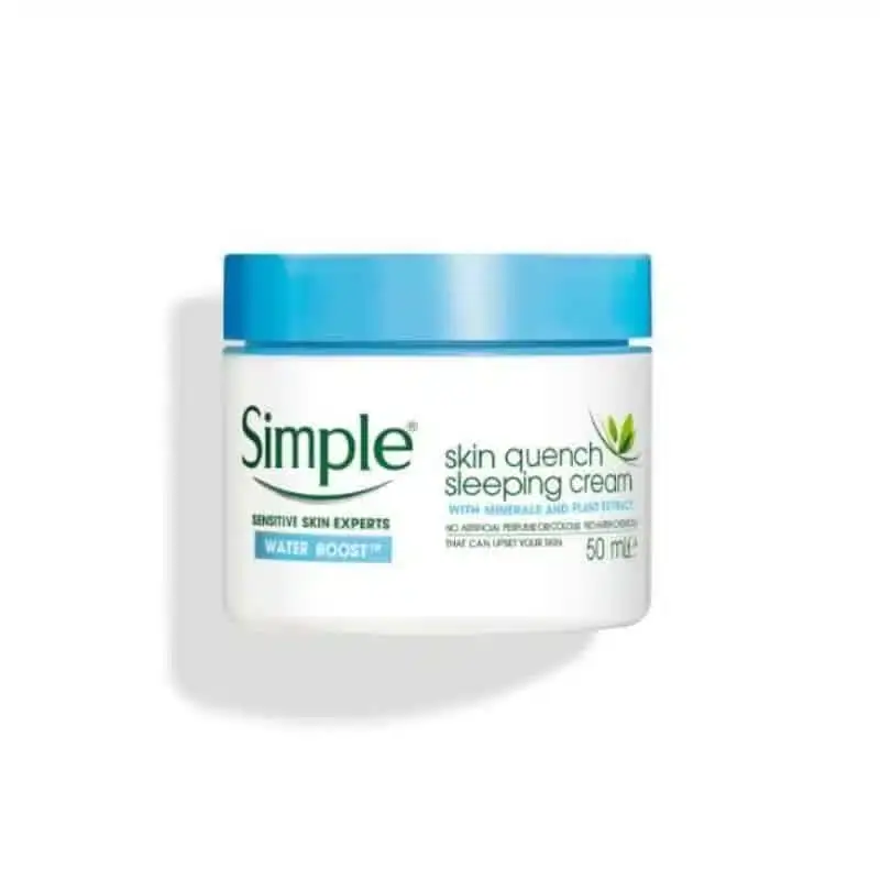 Simple Water Boost Sleeping Cream 50ml jar with lid off, revealing the smooth white cream. - thumbnail
