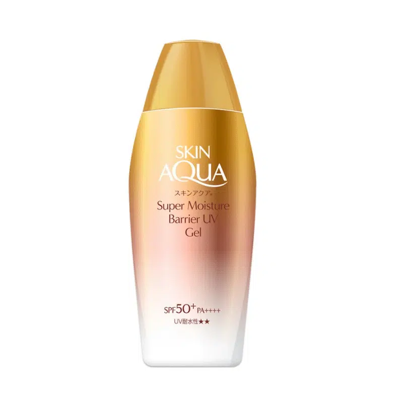 Skin Aqua Super Moisture Barrier UV Gel SPF50+, 100g white tube with blue cap.