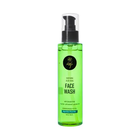 Skin Cafe Aloe Vera Facewash in a 140ml translucent green tube, standing upright on a white background.