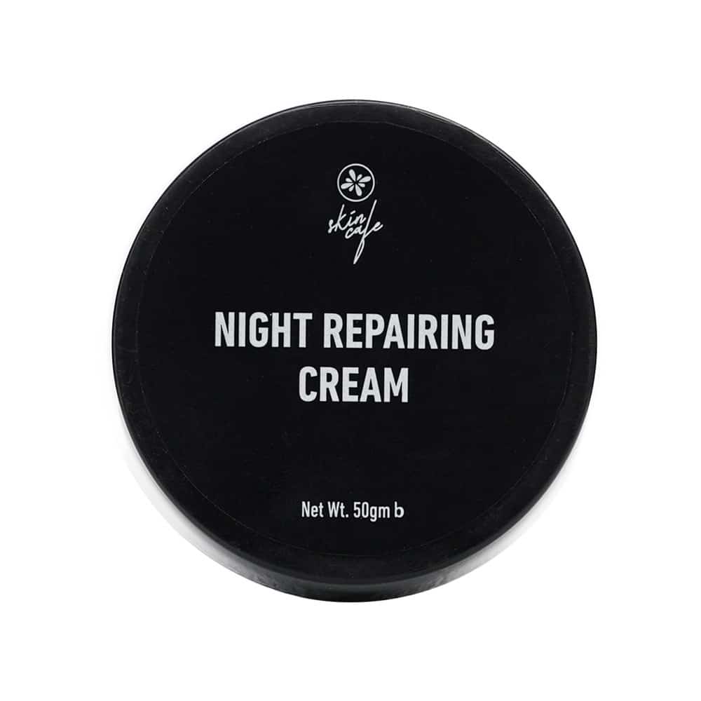 Skin Cafe Night Repairing Cream with Collagen 50gm in a white jar with a shiny gold lid. - thumbnail
