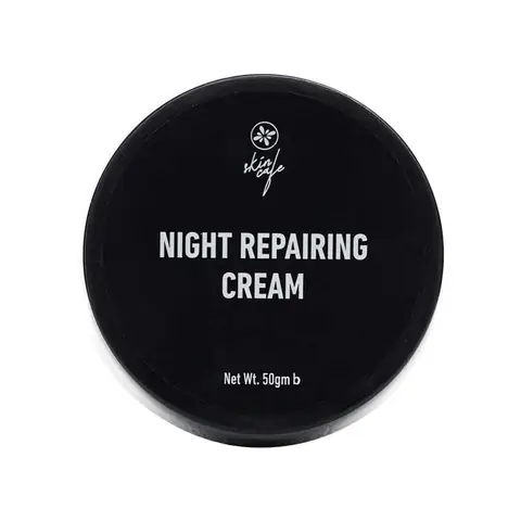 Skin Cafe Night Repairing Cream with Collagen 50gm in a white jar with a shiny gold lid.