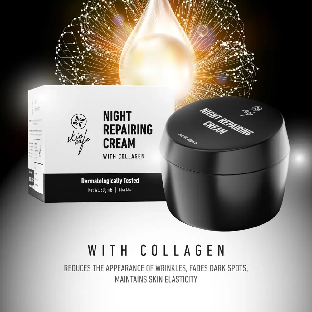 Sleek Skin Cafe Night Repairing Cream 50gm jar with gold lid from a slightly elevated angle. - thumbnail