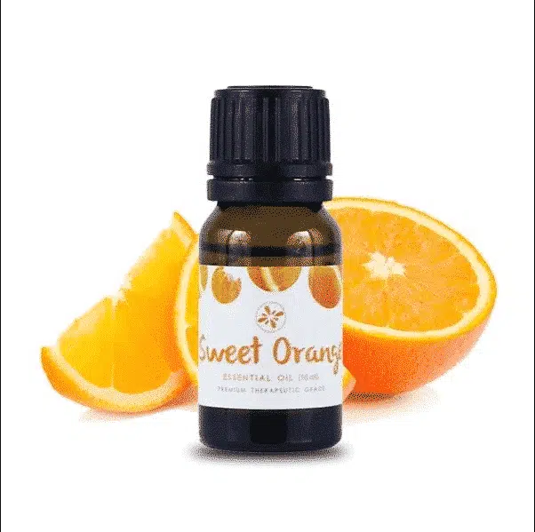 Skin Cafe Sweet Orange 100% Natural Essential Oil, brown dropper bottle with bright orange label.