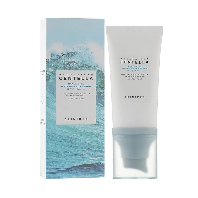 Skin1004 Centella Hyalu-Cica Water-Fit Sun Serum SPF50+ tube, 50ml, with clear front label. - thumbnail
