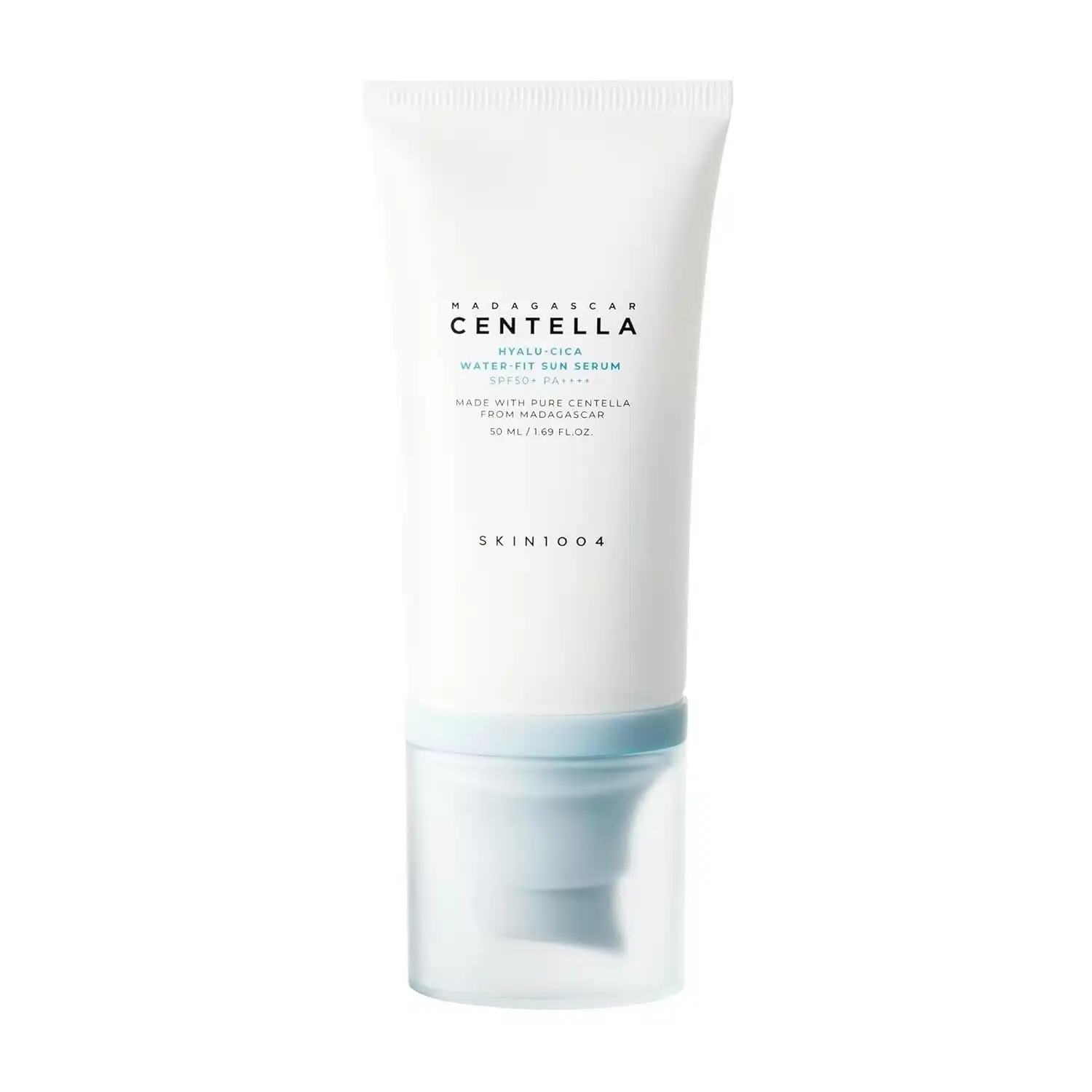 Skin1004 Centella Hyalu-Cica Sun Serum SPF50+ tube with its protective cap removed, nozzle visible. - thumbnail