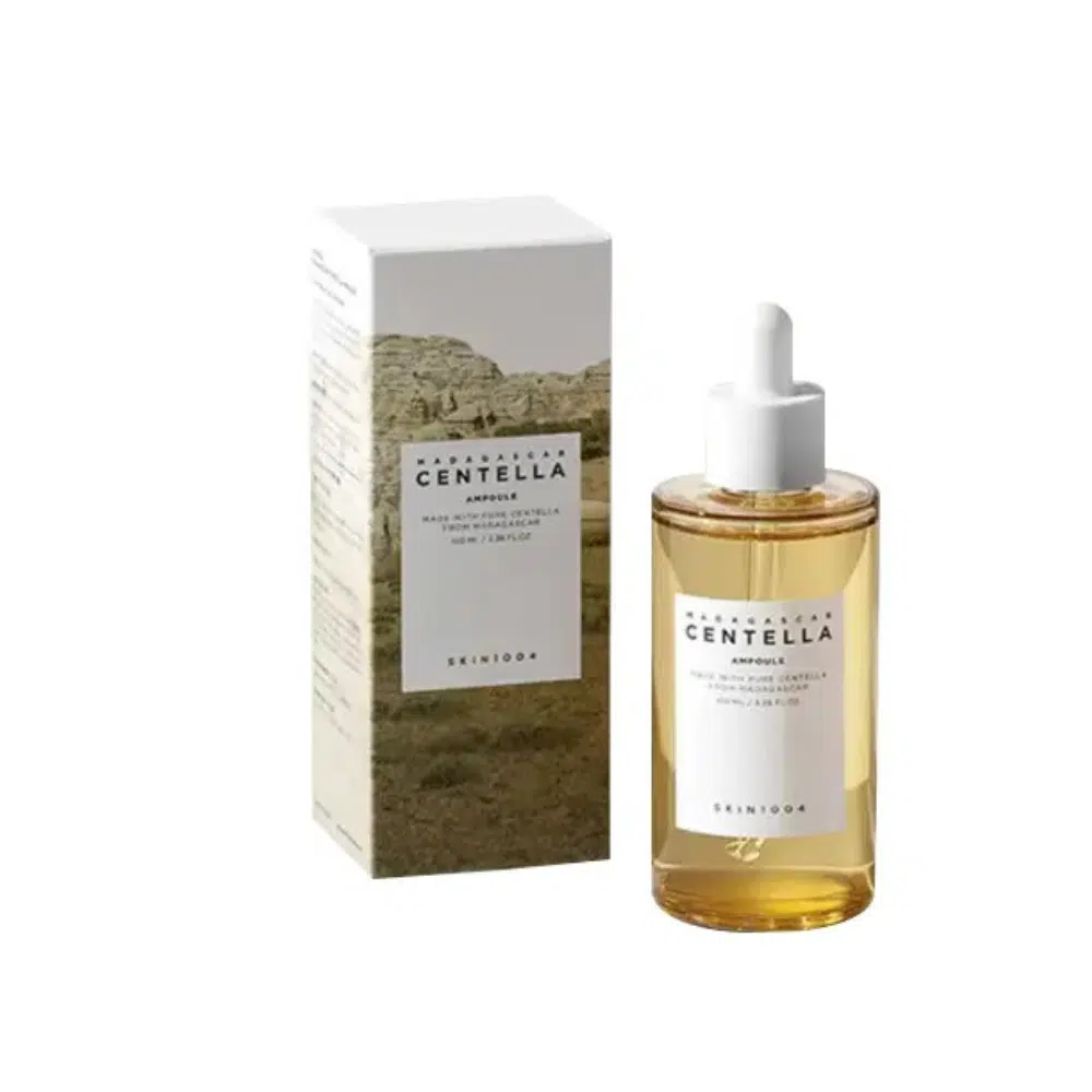 Skin1004 Madagascar Centella Ampoule 30ml in a clear glass bottle with a white dropper cap.