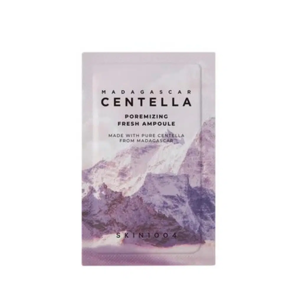 SKIN1004 Madagascar Centella Poremizing Fresh Ampoule, 1.5ml clear glass vial, front view.