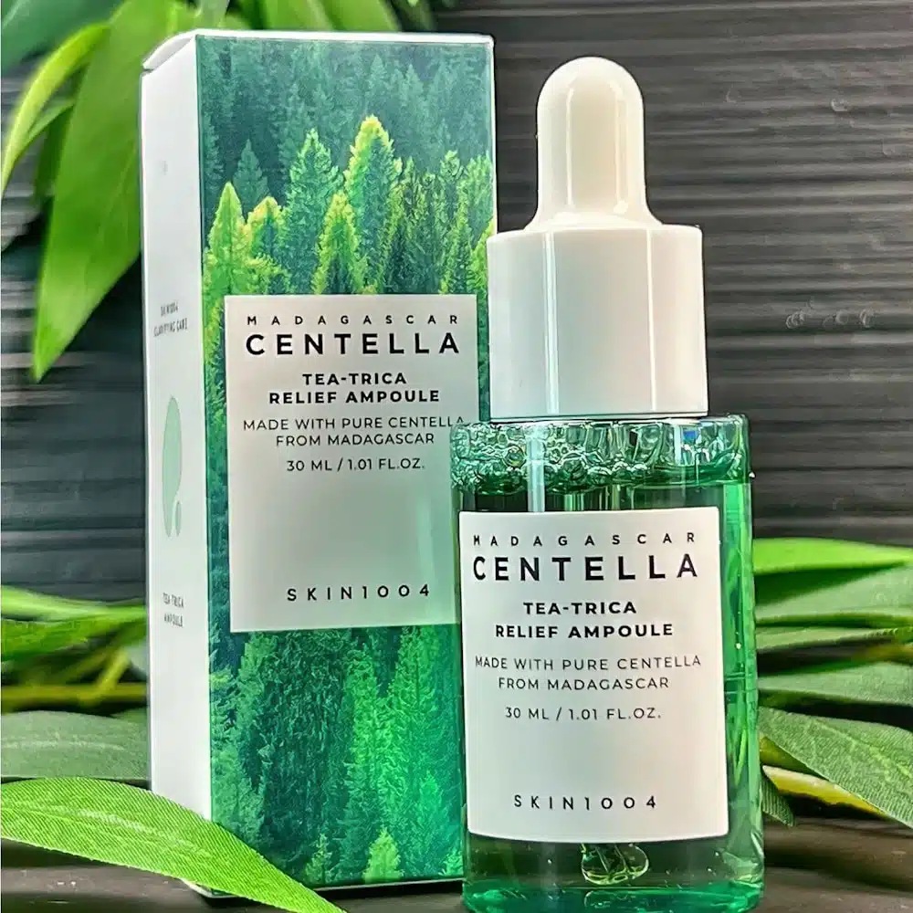 Premium SKIN1004 Madagascar Centella Tea-Trica Relief Ampoule, clear bottle with dropper and serum. - thumbnail