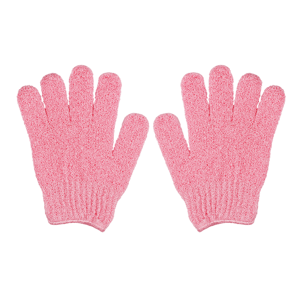 Skinlogic pink exfoliating body gloves 1 pair in clear retail packaging, front view. - thumbnail