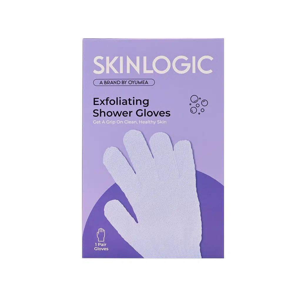 Skinlogic purple exfoliating body gloves, a textured pair for effective skin cleansing and exfoliation. - thumbnail