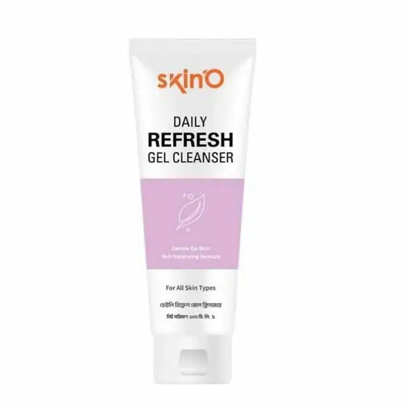 SkinO Daily Refresh Gel Cleanser 100ml, a clear bottle with pump, standing on white. - thumbnail