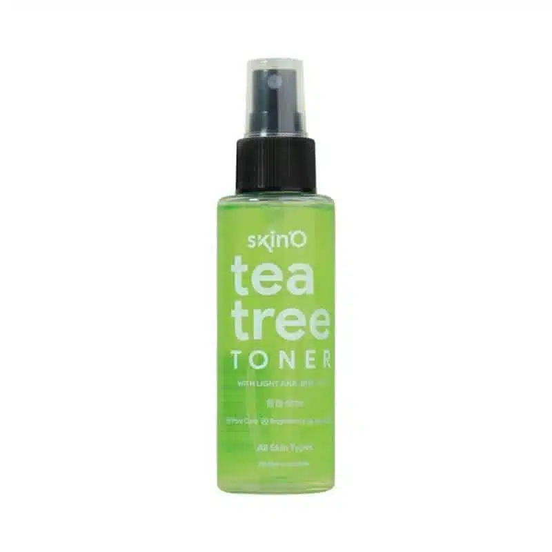 SkinO Tea Tree Toner 100ml in a transparent bottle with white cap, clearly showing light AHA BHA PHA label. - thumbnail