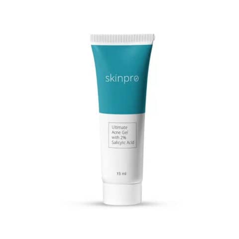 Freyias Skinpro Ultimate Acne Gel 15ml, white and blue tube, standing upright on a clean background.