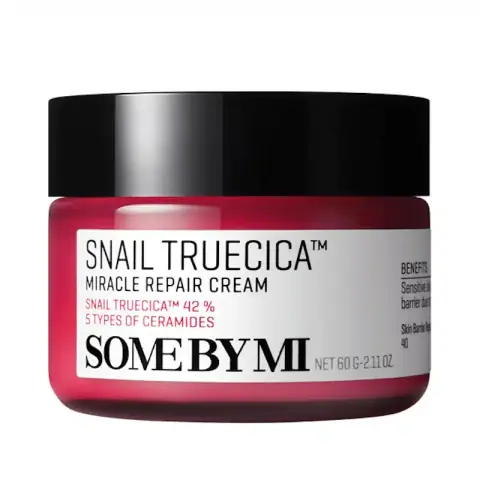 SOME BY MI Snail Truecica Miracle Repair Cream in its elegant white jar with a silver lid.