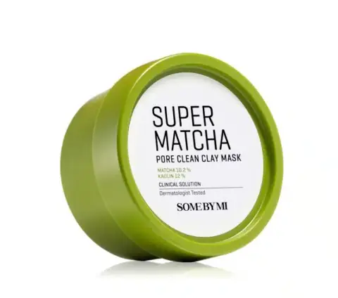 SOME BY MI Super Matcha Pore Clean Clay Mask 100g tube displayed with its product box.