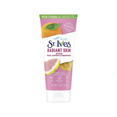 Front view of StIves Radiant Skin Pink Lemon & Mandarin Orange Scrub tube, 170g size.
