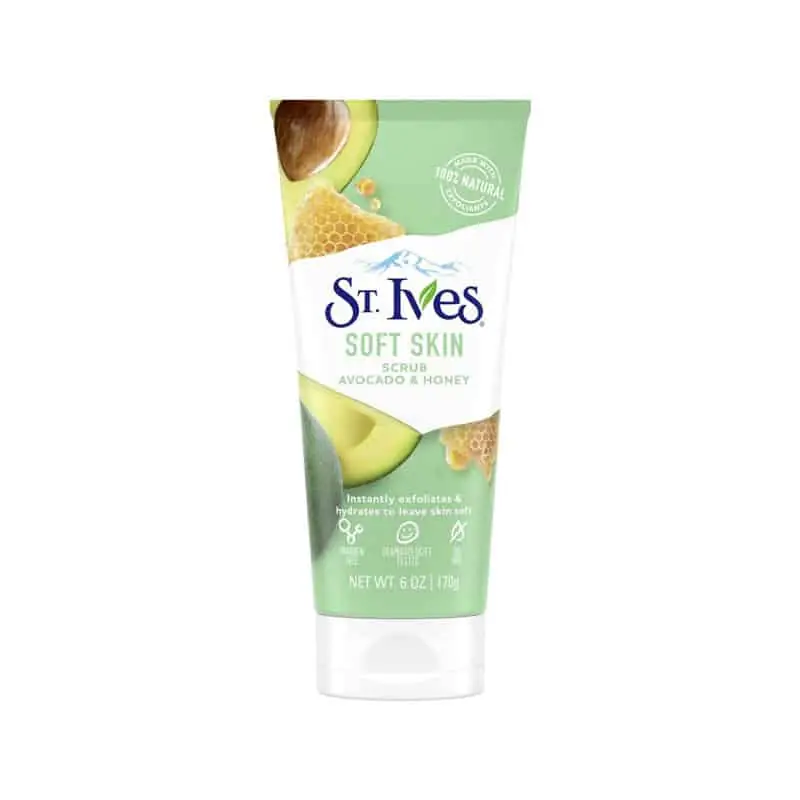 St. Ives Soft Skin Avocado & Honey Scrub 170g in its green tube, front view on white. - thumbnail