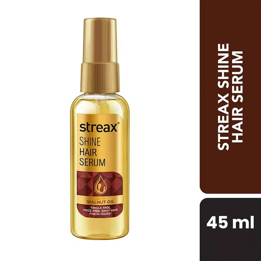 Streax Hair Serum Vitalized With Walnut Oil 55ml, full bottle, front view, clear amber pump. - thumbnail